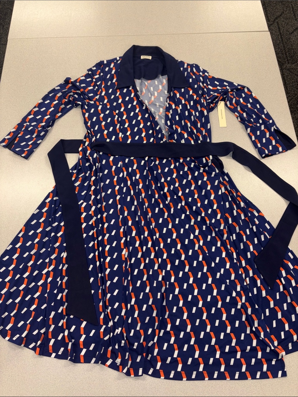 NWT! Kiyonna Sophisticate Navy Wrap Dress Red and White Geometric Print Size 1X